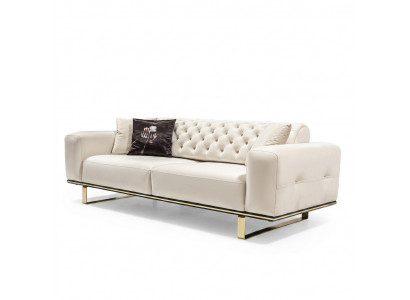 Dreisitzer Chesterfield Sofa 3 Sëtz Sofas Wäiss Stoff Wunnzëmmer Luxus
