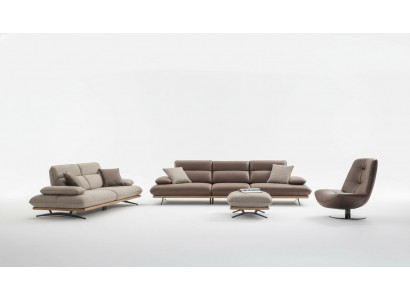 Sofagarnitur Sofa 4+3+1 Sëtzer Sessell Luxus Kënschtlech Lieder Bruin Grupp