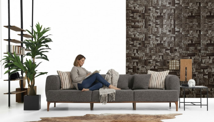 Dräisëtzer Sofa 3 Sëtzer Sofas Gromm Stoff Wunnzëmmer Luxus Modern Neien