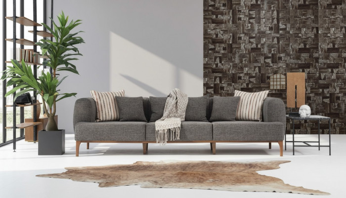 Dräisëtzer Sofa 3 Sëtzer Sofas Gromm Stoff Wunnzëmmer Luxus Modern Neien
