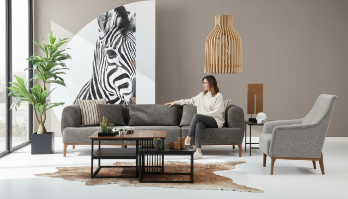 Canapé-Set Dräisëtzeger Sëtz Modern Fauteuil Stoff Gro Wunngzëmmer Set