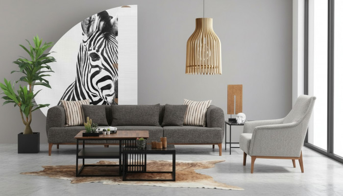 Canapé-Set Dräisëtzeger Sëtz Modern Fauteuil Stoff Gro Wunngzëmmer Set