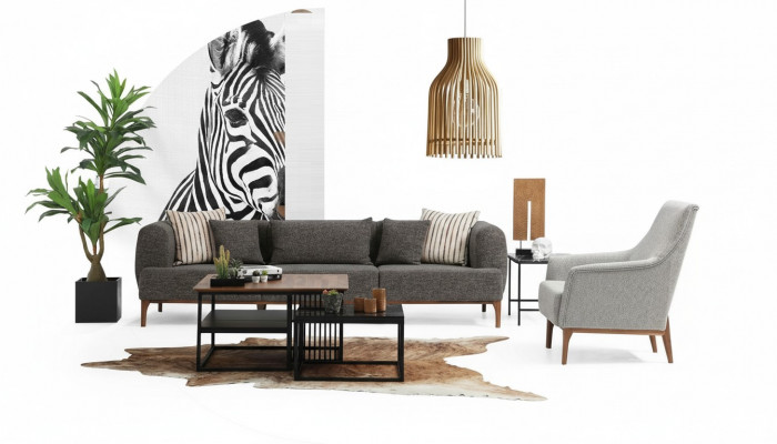 Canapé-Set Dräisëtzeger Sëtz Modern Fauteuil Stoff Gro Wunngzëmmer Set