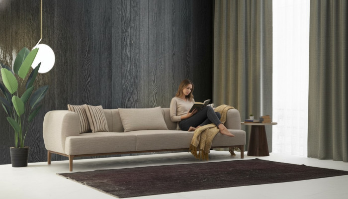 Däersëtzer Canapé 3 Sëtzer Canapéen Beige Stoff Modern Wunnzëmmer Luxus Nei