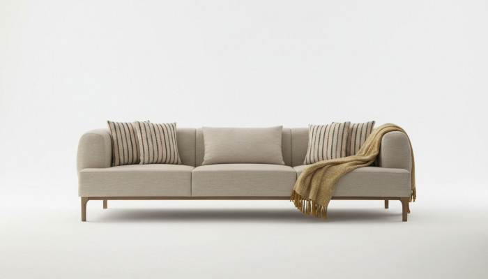 Däersëtzer Canapé 3 Sëtzer Canapéen Beige Stoff Modern Wunnzëmmer Luxus Nei