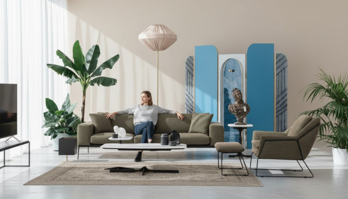 Modern Sofa-Suite Dräisëtzer Fauteuil Sofa Canapé Stoff-Miwwelen Grupp Set
