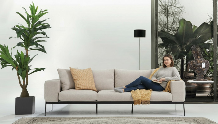 Dräisiichter Canapé 3 Plazen Canapéen Beige Stoff Wunnzëmmer Luxus Modern Nei