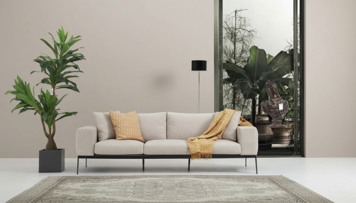 Dräisiichter Canapé 3 Plazen Canapéen Beige Stoff Wunnzëmmer Luxus Modern Nei