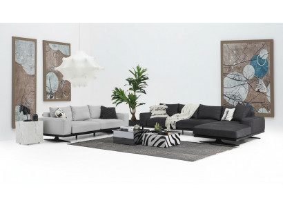 Soffagarnitur Ecksofa L-Form Zwee-Sëtzer Sëtz Sëtz-a-Stoff Grau 3tlg