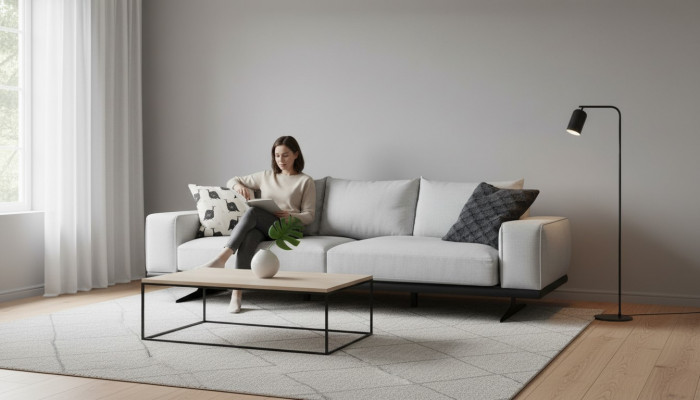 Zwee Sëtz Sofa 2 Sëtzer Stoff Gro Modern Design Wunnzëmmer Polyester