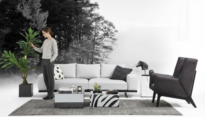 Sofagarnitur Sofa 3 Sëtzer Fotel Dräisëtzer Gro Modern Stoff Sëtz