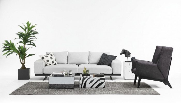 Sofagarnitur Sofa 3 Sëtzer Fotel Dräisëtzer Gro Modern Stoff Sëtz