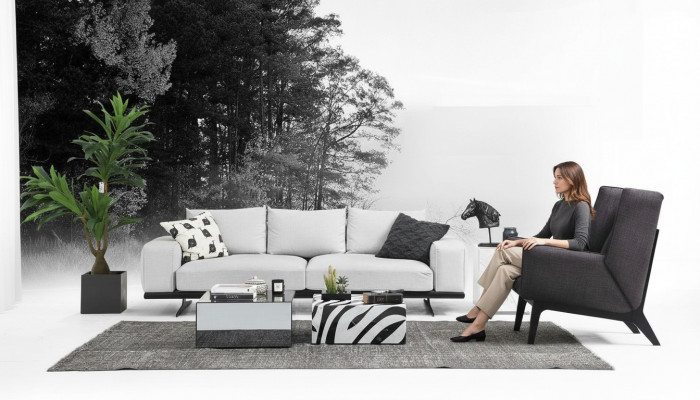 Canapé-Set Sofa 2 Sëtzer Sesselle Zweisëtzer Gri Modern Stoff Set