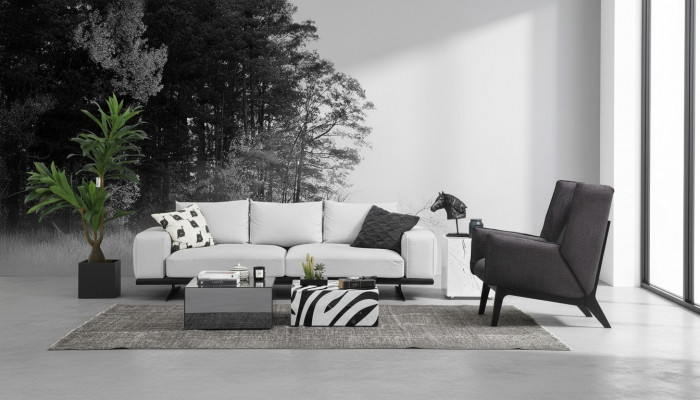 Canapé-Set Sofa 2 Sëtzer Sesselle Zweisëtzer Gri Modern Stoff Set