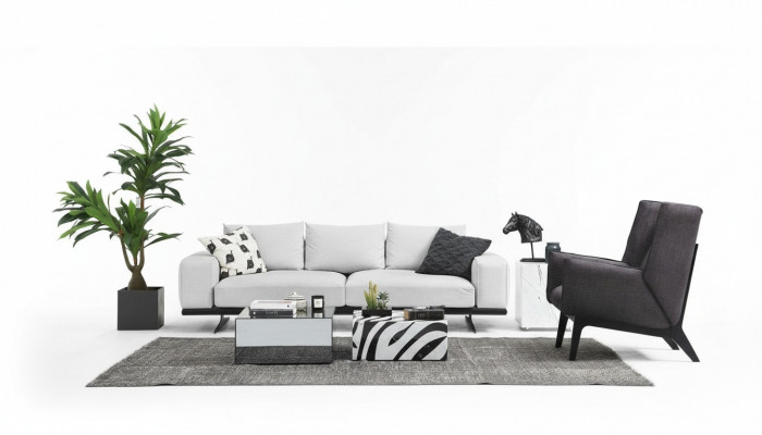 Canapé-Set Sofa 2 Sëtzer Sesselle Zweisëtzer Gri Modern Stoff Set