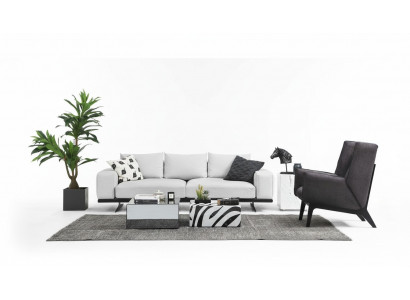 Canapé-Set Sofa 2 Sëtzer Sesselle Zweisëtzer Gri Modern Stoff Set