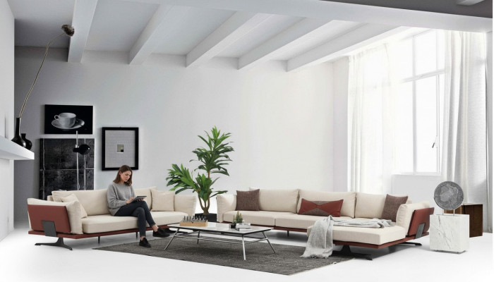Canapé-Set Ecksofa L-Form 3 Sëtzer Beige Modern Stoff Canapé-Set Eck