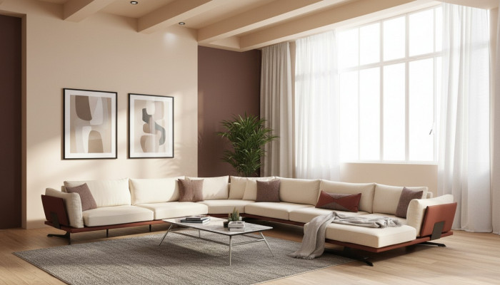 Canapé-Set Ecksofa L-Form 3 Sëtzer Beige Modern Stoff Canapé-Set Eck