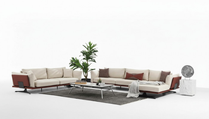 Canapé-Set Ecksofa L-Form 3 Sëtzer Beige Modern Stoff Canapé-Set Eck