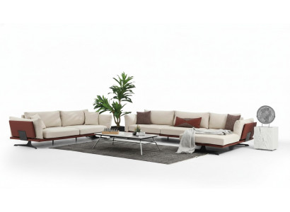 Sofagarnitur Ecksofa L-Form 2 Sëtzer Beige Modern Stoff Sofaren Set Eck.