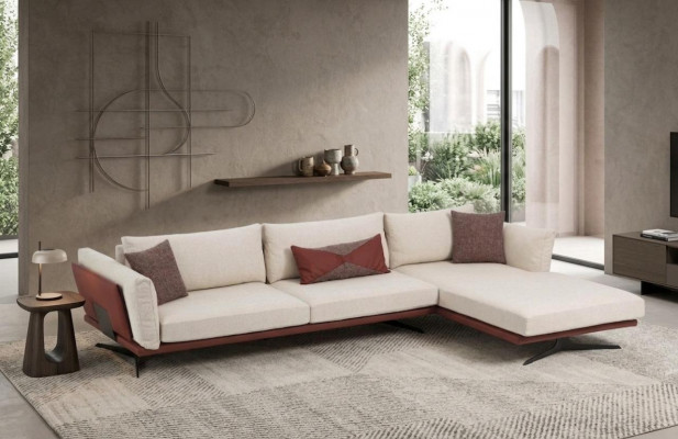 Eckcouch L-Form Beige Modern Stoff Design Wunnzëmmer Canapé Polyester