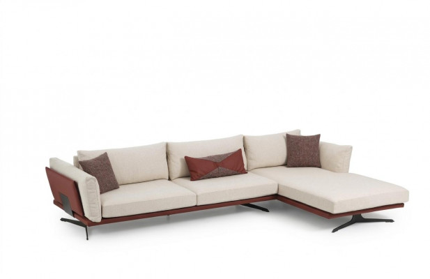 Eckcouch L-Form Beige Modern Stoff Design Wunnzëmmer Canapé Polyester