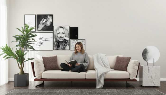 Viersëtzer Canapé 4 Sëtzer Stoff Beige Modern Design Wunnzëmmer Luxus