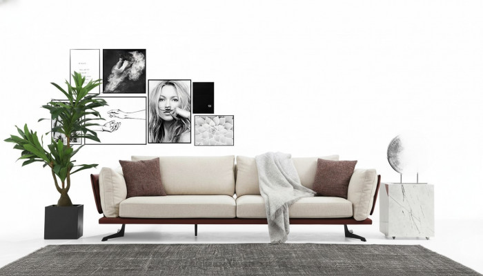 Viersëtzer Canapé 4 Sëtzer Stoff Beige Modern Design Wunnzëmmer Luxus