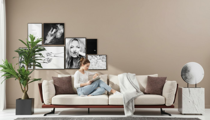 Zwee-Sëtz Sofa 2-Sëtzer Stoff Beige Modern Design Wunnzëmmer Luxus