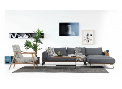 Wunnzëmmer Eckskaff L-Form Sofagarnitur Stoff Grau Modern Design