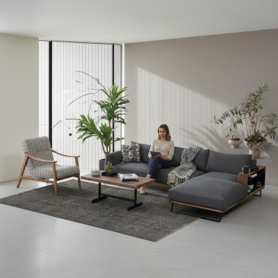 Ecksofa L-Form Sofa Gro Modern Stoff Design Wunnzëmmer Polyester