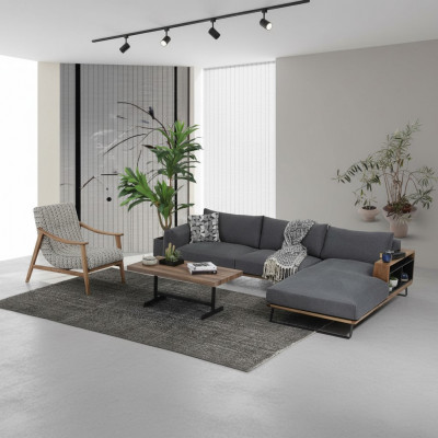 Ecksofa L-Form Sofa Gro Modern Stoff Design Wunnzëmmer Polyester