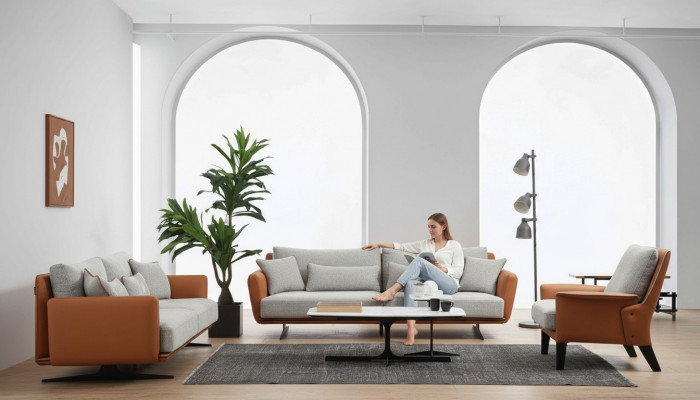 Komplett Couch Set Canapé Set Sofa 3-2-1 Stoff Orange