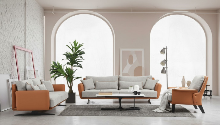 Komplett Couch Set Canapé Set Sofa 3-2-1 Stoff Orange