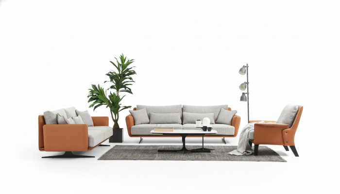 Komplett Couch Set Canapé Set Sofa 3-2-1 Stoff Orange