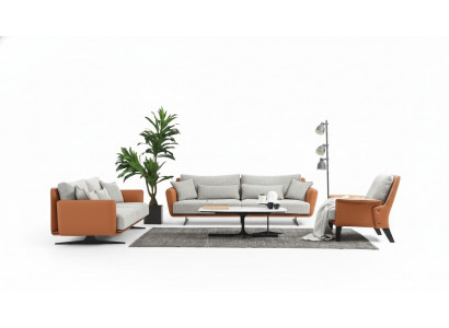 Komplett Couch Set Canapé Set Sofa 3-2-1 Stoff Orange