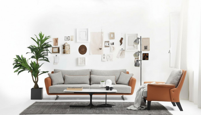 Sofagarnitur 3+1 Sëtzer Wunnzëmmer Sofa Orange Stoff Fotell Drësëtzer