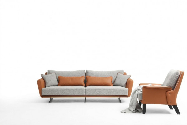 Sofagarnitur 3+1 Sëtzer Wunnzëmmer Sofa Orange Stoff Fotell Drësëtzer