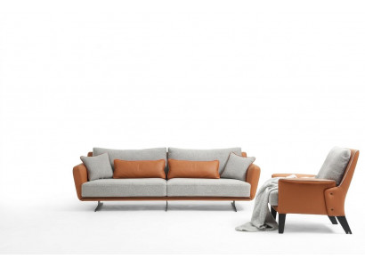 Sofagarnitur 3+1 Sëtzer Wunnzëmmer Sofa Orange Stoff Fotell Drësëtzer