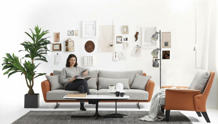 Canapé-Set 21-sëtz Läifstell Sofa Orange Stoff Fotell Zweesëtzer
