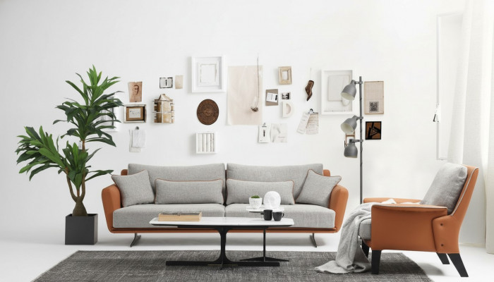 Canapé-Set 21-sëtz Läifstell Sofa Orange Stoff Fotell Zweesëtzer