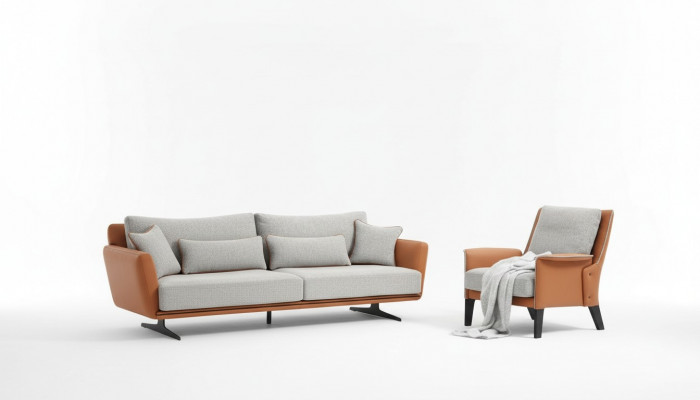Canapé-Set 21-sëtz Läifstell Sofa Orange Stoff Fotell Zweesëtzer