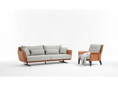 Canapé-Set 21-sëtz Läifstell Sofa Orange Stoff Fotell Zweesëtzer