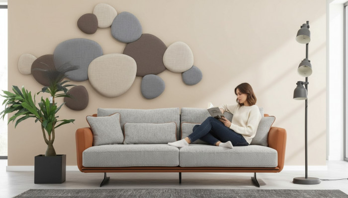 Dreemëtzeger Canapé 3 Sëtzer Stoff Orange Modernen Design Wunnzëmmer Gro