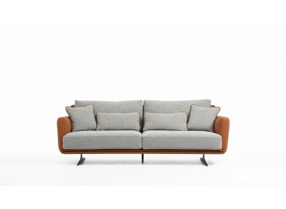 Dreemëtzeger Canapé 3 Sëtzer Stoff Orange Modernen Design Wunnzëmmer Gro