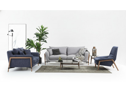 Komplett Canapé-Set Sofaset Sofa 321 Sëtzer Stoff Set Blo