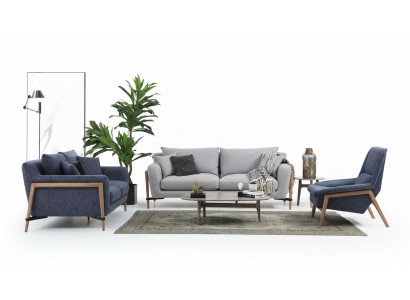 Sofagarnitur 2+2+1 Sëtzer Sofa Modern Stoff Set Blo Grupp Wunnzëmmer