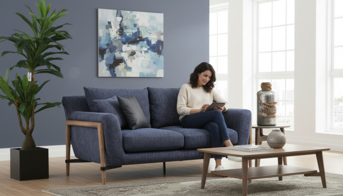Véierplaz-Sofa 4-Sëtzer Stoffsofa Modernen Design Wunnzëmmer Blo