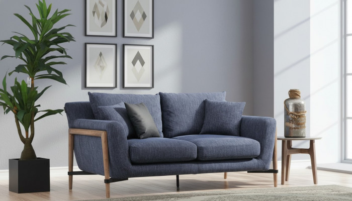 Véierplaz-Sofa 4-Sëtzer Stoffsofa Modernen Design Wunnzëmmer Blo