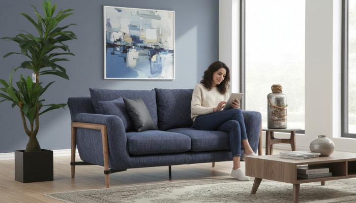 Dräisëtzer Sofa 3 Sëtzer Stoff Modern Sofas Design Wunnzëmmer Blo